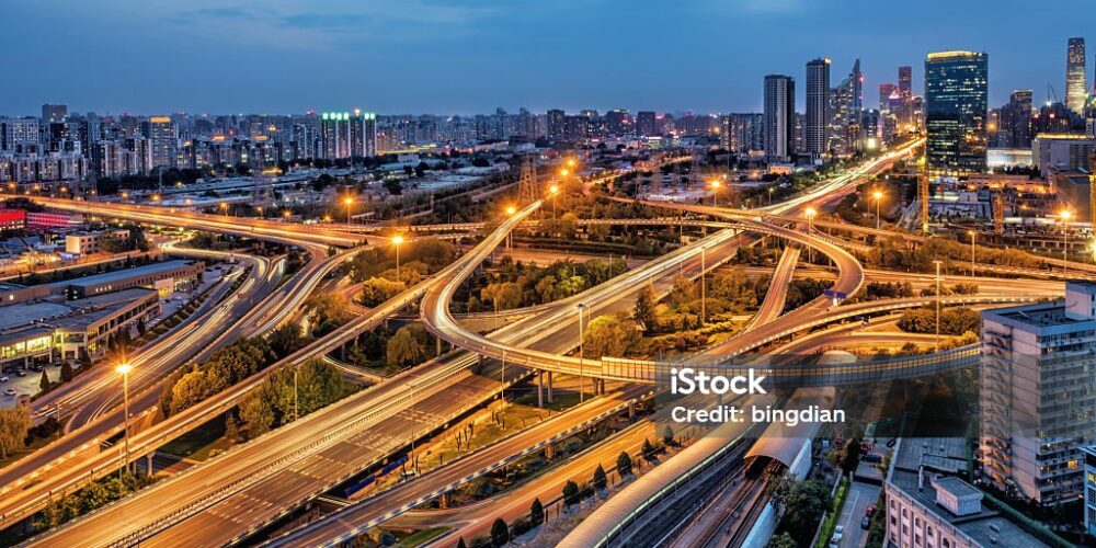 China Beijing overpass after sunset night